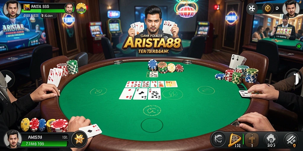 Screenshot gameplay ARISTA88 menampilkan suasana permainan poker yang menegangkan.