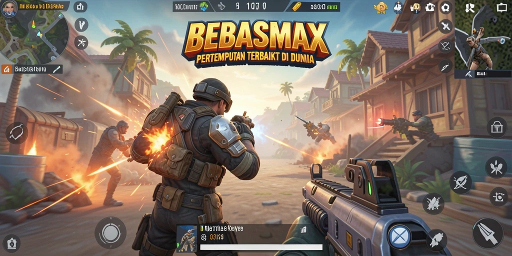 Tampilkan adegan pertempuran intens dalam BEBASMAX di gameplay Battle Royale.
