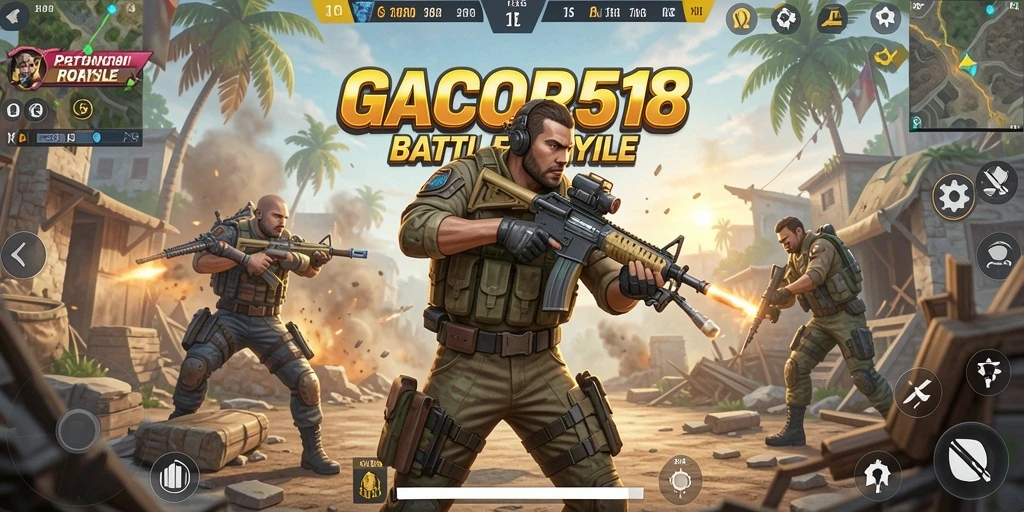 Screenshot GACOR518 menunjukkan aksi intens dalam gameplay Battle Royale.