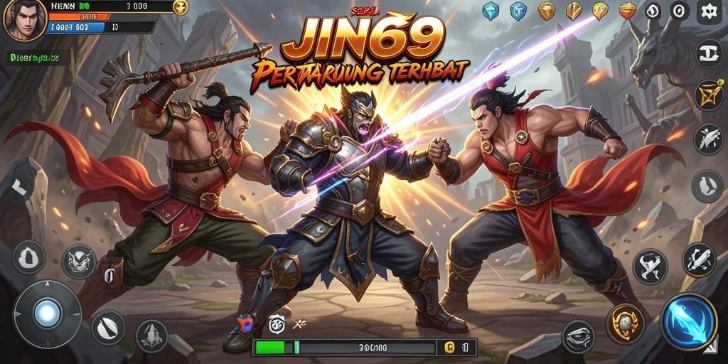 Screenshot gameplay JIN69 menampilkan pertarungan yang intens dan seru.