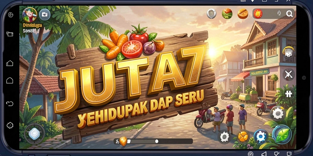 Tampilan gameplay JUTA7 dengan interaksi karakter yang seru.