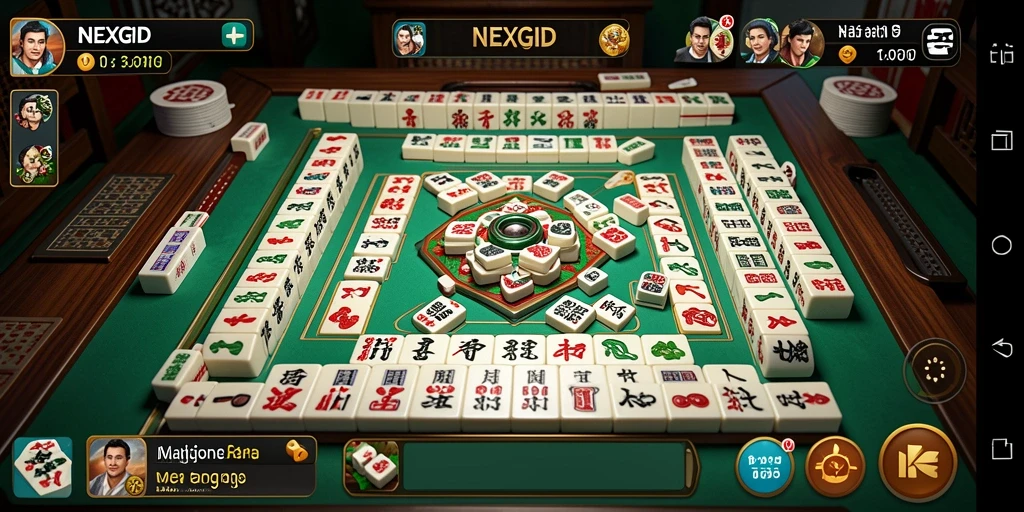 Tampilan gameplay NEXGID dengan ubin Mahjong yang cantik.