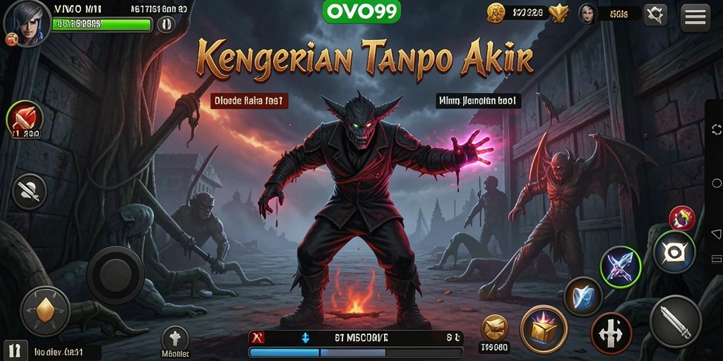 Gameplay OVO99 yang menegangkan, penuh dengan makhluk menakutkan dan suasana angker.