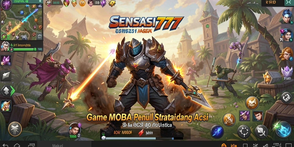 Gameplay SENSASI777 menampilkan aksi MOBA yang mendebarkan di arena pertempuran.
